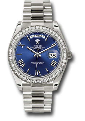 Rolex White Gold Day-Date 40 Watch -  Bezel - Blue Bevelled Roman Dial - President Bracelet