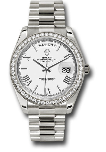 Rolex White Gold Day-Date 40 Watch -  Bezel - White Bevelled Roman Dial - President Bracelet