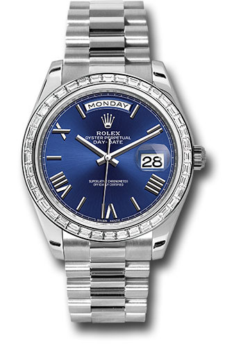 Rolex 950 Platinum Day-Date 40 Watch -  Bezel - Blue Bevelled Roman Dial - President Bracelet