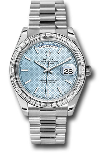 Rolex 950 Platinum Day-Date 40 Watch -  Bezel - Ice Blue Diagonal Motif Index Dial - President Bracelet