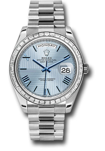 Rolex 950 Platinum Day-Date 40 Watch -  Bezel - Ice Blue Quadrant Motif Bevelled Roman Dial - President Bracelet
