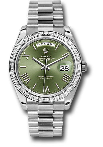 Rolex 950 Platinum Day-Date 40 Watch -  Bezel - Olive Green Bevelled Roman Dial - President Bracelet