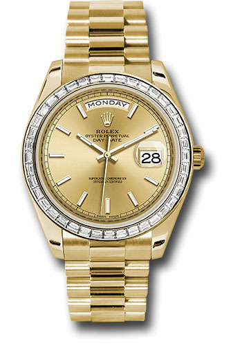 Rolex Yellow Gold Day-Date 40 Watch -  Bezel - Champagne Index Dial - President Bracelet