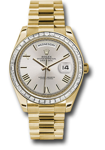 Rolex Yellow Gold Day-Date 40 Watch -  Bezel - Silver Bevelled Roman Dial - President Bracelet