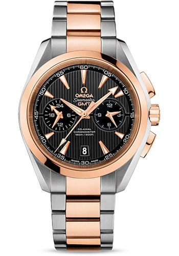 Omega Seamaster Aqua Terra 150 M Co-Axial GMT Chronograph Watch - 43 mm Steel And Red Gold Case - Grey Dial - Steel Bracelet