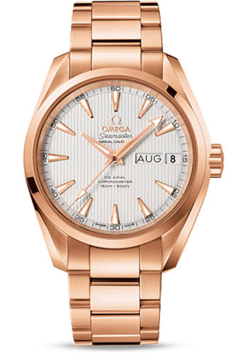 Omega Seamaster Aqua Terra Co-Axial Annual Calendar Watch - 38.5 mm Red Gold Case - Teak-Silver Dial