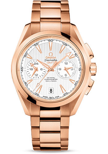 Omega Seamaster Aqua Terra 150 M Co-Axial GMT Chronograph 43 mm Watch - 43 mm Red Gold Case - Silvery Dial