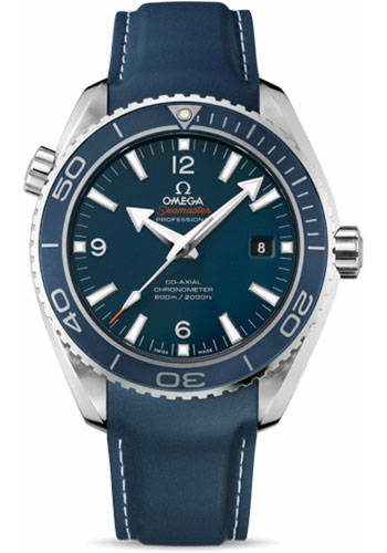 Omega Seamaster Planet Ocean Big Size Watch - 45.5 mm Titanium Liquidmetal Case - Blue Unidirectional Bezel - Blue Dial - Blue Rubber Strap
