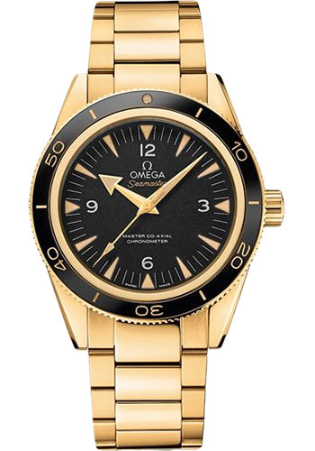 Omega Seamaster 300 Master Co-Axial Watch - 41 mm Yellow Gold Case - Unidirectional Bezel - Black Dial