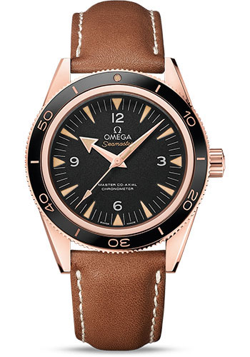 Omega Seamaster 300 Omega Master Co-Axial Watch - 41 mm Sedna Gold Case - Ceramic Bezel - Black Dial - Brown Leather Strap
