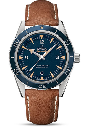 Omega Seamaster 300 Omega Master Co-Axial Watch - 41 mm Titanium Case - Ceramic Bezel - Blue Dial - Brown Leather Strap