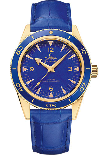 Omega Seamaster 300 Omega Co-Axial Master Chronometer - 41 mm Yellow Gold Case - Deep Blue Dial - Blue Leather Strap