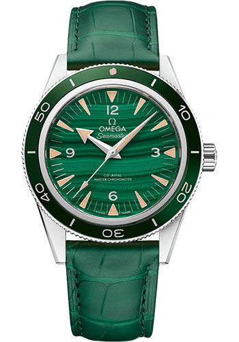 Omega Seamaster 300 Omega Co-Axial Master Chronometer - 41 mm Platinum Case - Deep Green Dial - Green Leather Strap