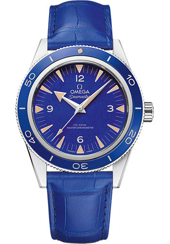 Omega Seamaster 300 Omega Co-Axial Master Chronometer - 41 mm Platinum Case - Deep Blue Dial - Blue Leather Strap