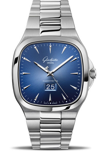 Glashütte Original Seventies Panorama Date - Steel Case - Blue Dial - Bracelet