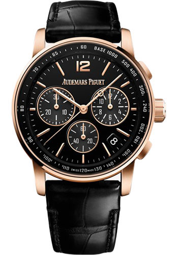 Audemars Piguet Code 11.59 by Audemars Piguet - Selfwinding Chronograph - 41mm Pink Gold Case - Black Dial - Black Alligator Strap