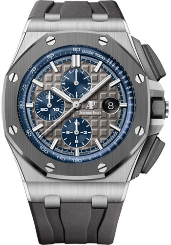 Audemars Piguet Royal Oak Offshore Selfwinding Chronograph Watch - 44mm Titanium Ceramic Case - Grey and Blue Dial - Grey Rubber Strap
