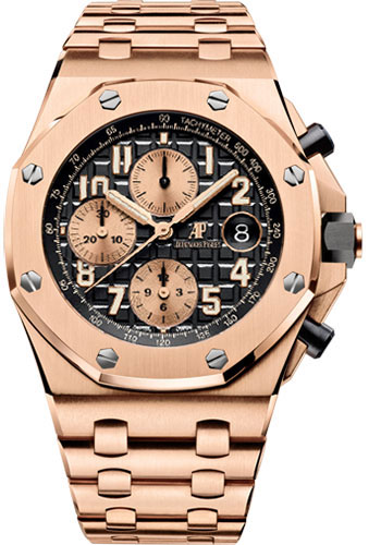 Audemars Piguet Royal Oak Offshore Selfwinding Chronograph Watch - 42mm - Pink Gold - Black Dial - Pink Gold Bracelet
