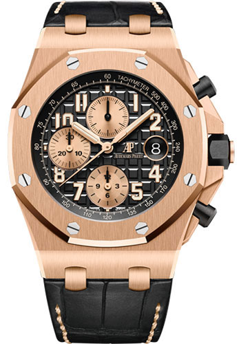 Audemars Piguet Royal Oak Offshore Selfwinding Chronograph Watch - 42mm - Pink Gold - Black Dial - Black Alligator Strap