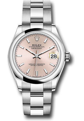 Rolex Steel and White Gold Datejust 31 Watch - Domed Bezel - Pink Index Dial - Oyster Bracelet