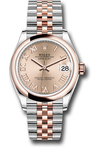 Rolex Steel and Everose Gold Datejust 31 Watch - Domed Bezel - Dark Rhodium Index Dial - Jubilee Bracelet