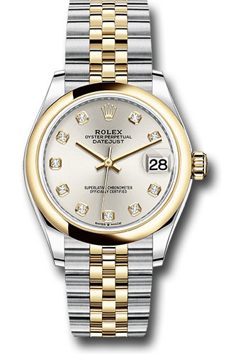 Rolex Steel and Yellow Gold Datejust 31 Watch - Domed Bezel - Silver Diamond Dial - Jubilee Bracelet