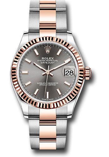 Rolex Steel and Everose Gold Datejust 31 Watch - Fluted Bezel - Dark Rhodium Index Dial - Oyster Bracelet