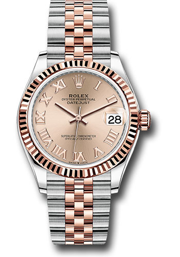 Rolex Steel and Everose Gold Datejust 31 Watch - Fluted Bezel - Dark Rhodium Index Dial - Jubilee Bracelet