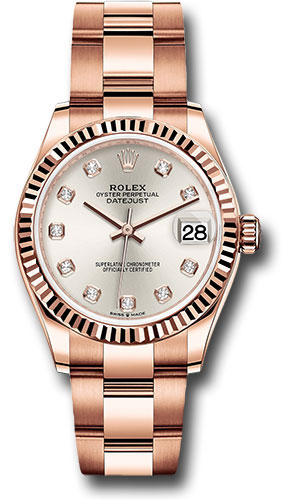Rolex Everose Gold Datejust 31 Watch - Fluted Bezel - Silver Diamond Dial - Oyster Bracelet