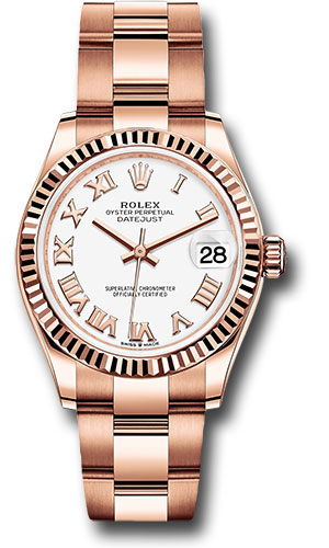 Rolex Everose Gold Datejust 31 Watch - Fluted Bezel - White Roman Dial - Oyster Bracelet