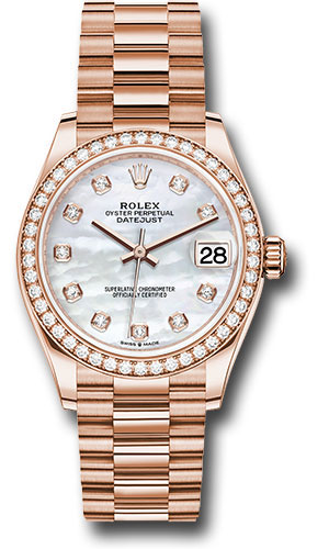 Rolex Everose Gold Datejust 31 Watch - Diamond Bezel - Silver Diamond Dial - President Bracelet