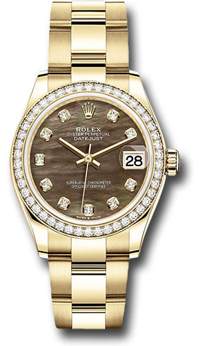 Rolex Yellow Gold Datejust 31 Watch - Diamond Bezel - Dark Mother-of-Pearl Diamond Dial - Oyster Bracelet
