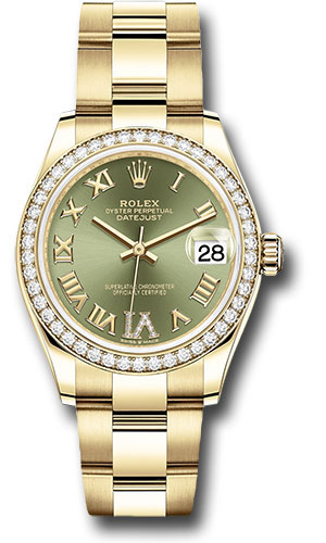 Rolex Yellow Gold Datejust 31 Watch - Diamond Bezel - Olive Green Diamond Six Dial - Oyster Bracelet