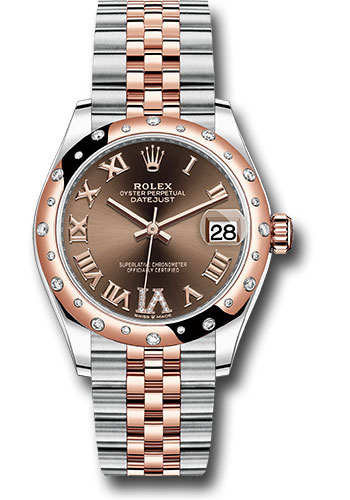 Rolex Steel and Everose Gold Datejust 31 Watch - 24 Diamond Bezel - Dark Rhodium Diamond Roman VI Dial - Jubilee Bracelet