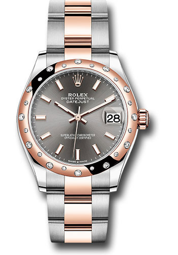 Rolex Steel and Everose Gold Datejust 31 Watch - 24 Diamond Bezel - Dark Rhodium Index Dial - Oyster Bracelet