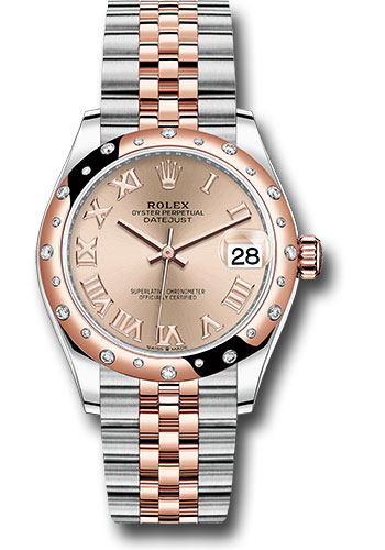 Rolex Steel and Everose Gold Datejust 31 Watch - 24 Diamond Bezel - Dark Rhodium Index Dial - Jubilee Bracelet