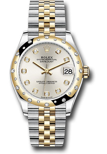 Rolex Steel and Yellow Gold Datejust 31 Watch - Domed Diamond Bezel - Silver Diamond Dial - Jubilee Bracelet