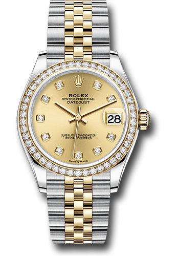 Rolex Steel and Yellow Gold Datejust 31 Watch - Diamond Bezel - Champagne Diamond Dial - Jubilee Bracelet