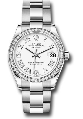 Rolex Steel and White Gold Datejust 31 Watch - Diamond Bezel - White Roman Dial - Oyster Bracelet