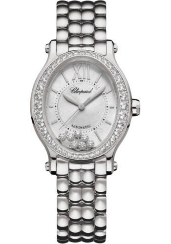 Chopard Happy Sport Oval Watch - 33.60 x 30.75 mm Steel Diamond Case - Silver Dial