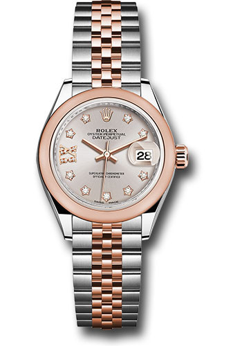 Rolex Steel and Everose Gold Rolesor Lady-Datejust 28 Watch - Domed Bezel - Sundust Diamond Star Dial - Jubilee Bracelet