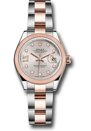 Rolex Steel and Everose Gold Rolesor Lady-Datejust 28 Watch - Domed Bezel - Sundust Diamond Star Dial - Oyster Bracelet