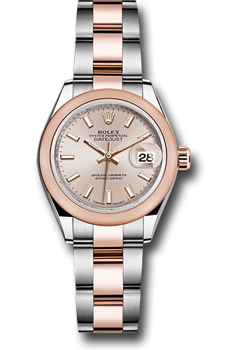 Rolex Steel and Everose Gold Rolesor Lady-Datejust 28 Watch - Domed Bezel - Sundust Index Dial - Oyster Bracelet