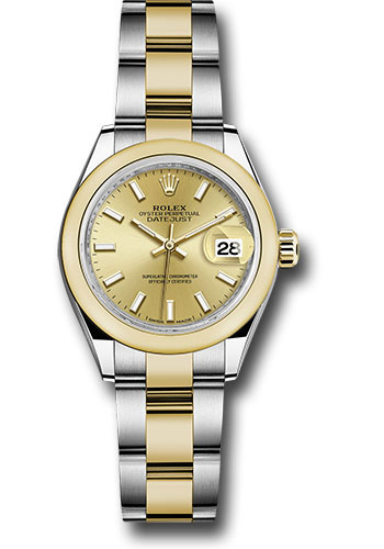 Rolex Steel and Yellow Gold Rolesor Lady-Datejust 28 Watch - Domed Bezel - Champagne Index Dial - Oyster Bracelet