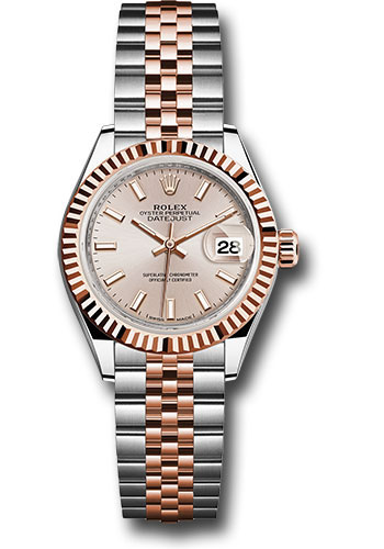 Rolex Steel and Everose Gold Rolesor Lady-Datejust 28 Watch - Fluted Bezel - Sundust Index Dial - Jubilee Bracelet