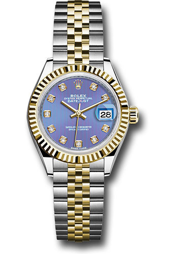 Rolex Steel and Yellow Gold Rolesor Lady-Datejust 28 Watch - Fluted Bezel - Lavender Diamond Dial - Jubilee Bracelet