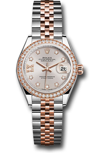 Rolex Steel and Everose Gold Rolesor Lady-Datejust 28 Watch - Diamond Bezel - Sundust Diamond Star Dial - Jubilee Bracelet