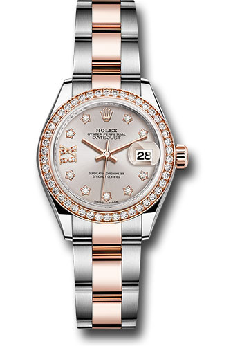 Rolex Steel and Everose Gold Rolesor Lady-Datejust 28 Watch - Diamond Bezel - Sundust Diamond Star Dial - Oyster Bracelet