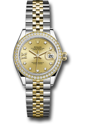 Rolex Steel and Yellow Gold Rolesor Lady-Datejust 28 Watch - Diamond Bezel - Champagne Diamond Star Dial - Jubilee Bracelet