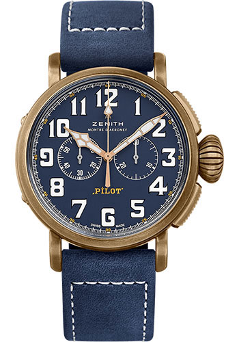 Zenith Pilot Type 20 Chronograph Extra Special Watch - Bronze - Blue Dial - Blue Oily Nubuck Strap